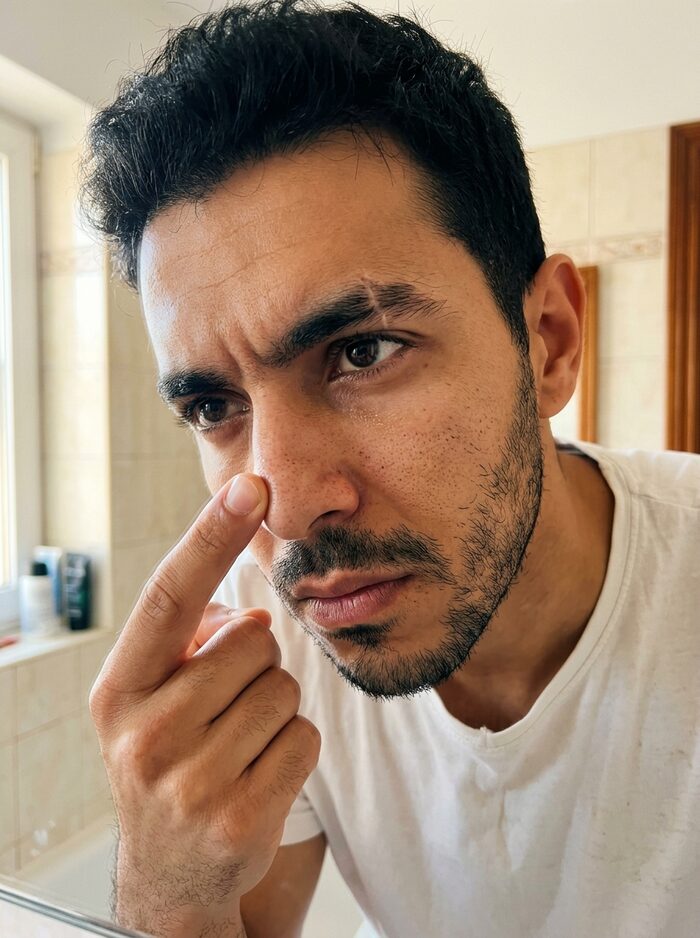 رجل كيشوف النقط السوداء فالمراية